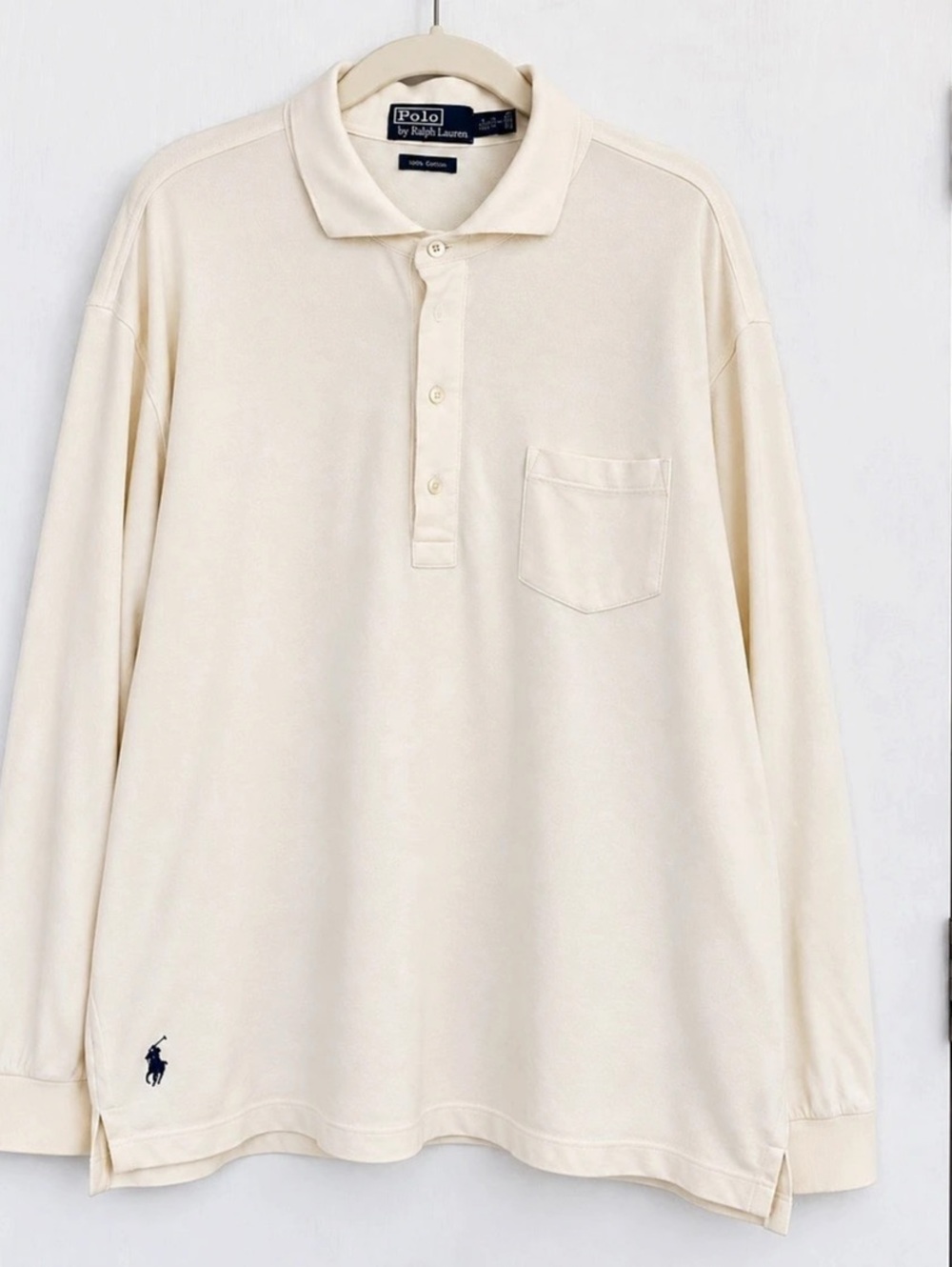 Polo Ralph Lauren Pima Stretch Mesh Long Sleeve Polo Shirt XXL Cream Off White